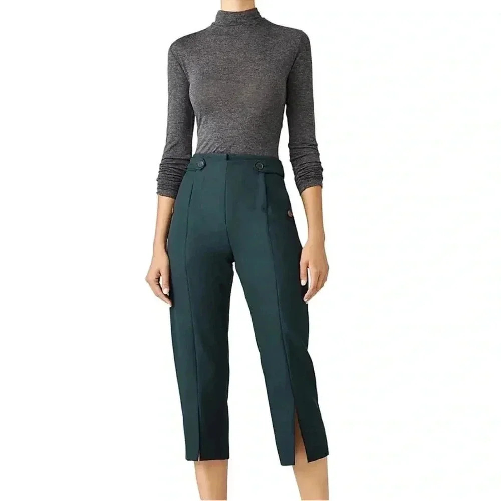 Carven forest green front slit pants trousers capri crop size 40